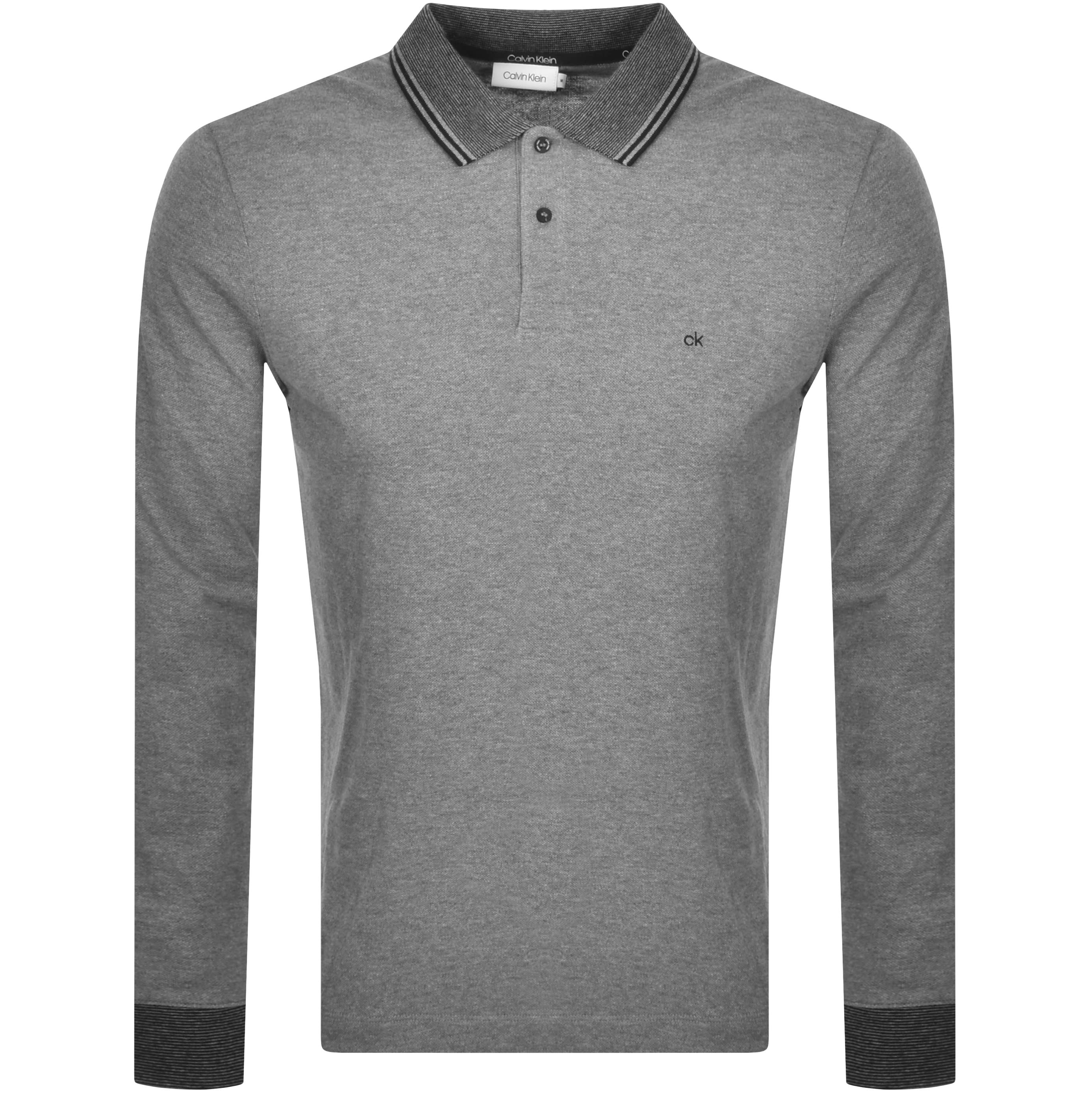Alternative Image for ProductCalvin Klein Heather Long Sleeved Polo TShirt Grey1